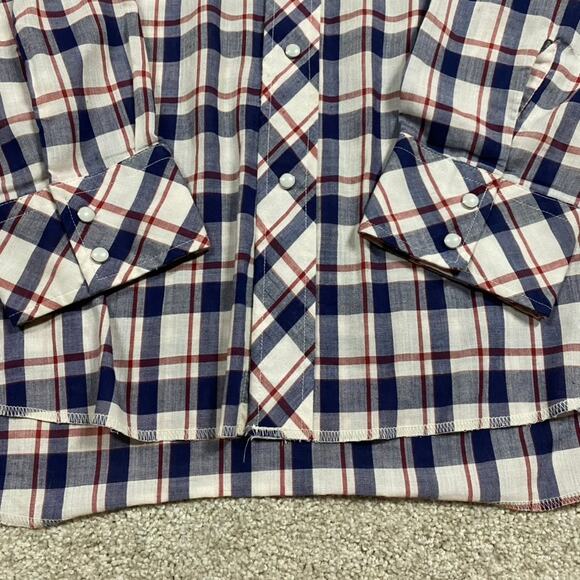 VTG Wrangler Shirt Mens XL Blue Pearl Snap Lightweight Plaid Western Cowboy 90s - Picture 4 of 8